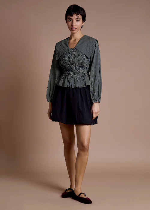 Neon Rose Navy Cotton Shirred Stripe Detail Top - XS Image 4