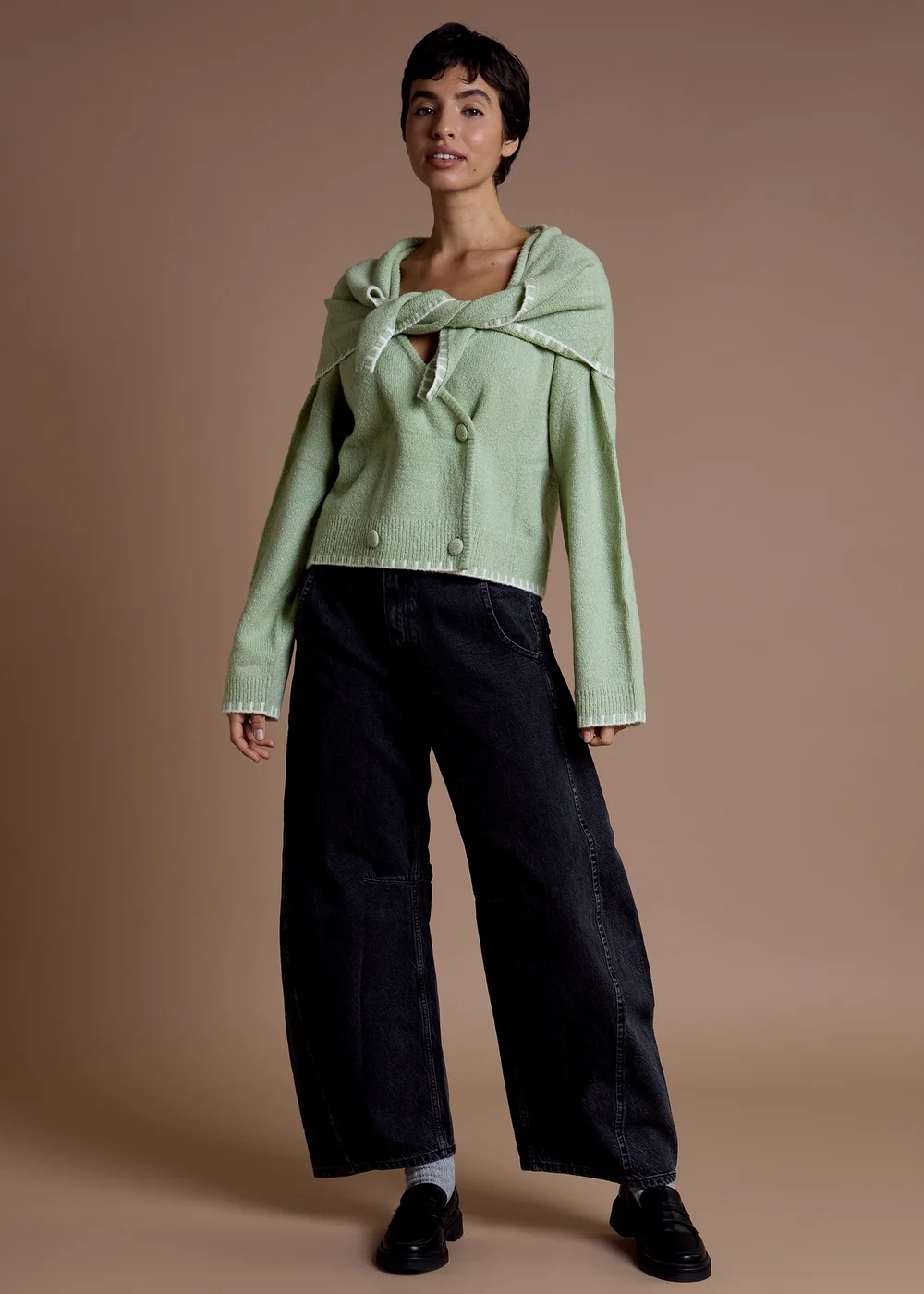Neon Rose Green Scarf Detail Button-Up Cardigan - XS Image 4