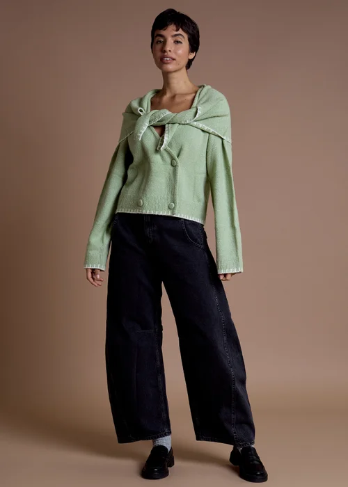 Neon Rose Green Scarf Detail Button-Up Cardigan - XS Image 4