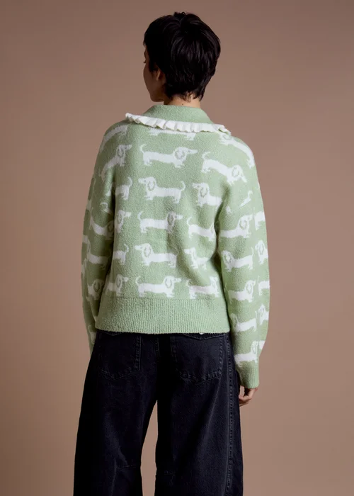 Neon Rose Green Frill Collar Sausage Dog Knit Jumper - L Image 2