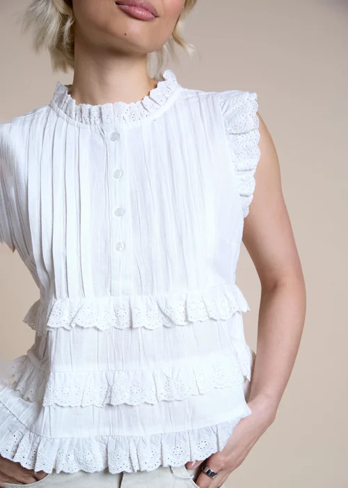Neon Rose White Ruffle Detail Button Up Blouse - M Image 3