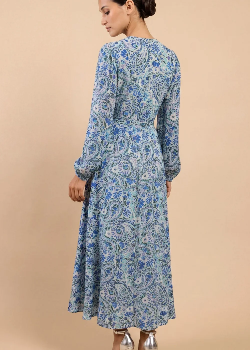 Little Mistress Blue Tropical Print Long Sleeve Wrap Midi Dress - 14 Image 2