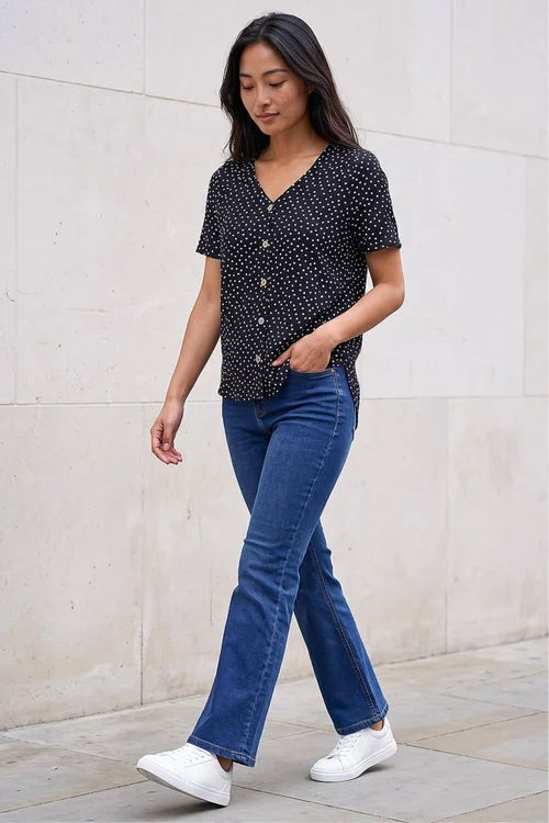 Roman Black Petite Spot V-Neck Blouse - 12 Image 2