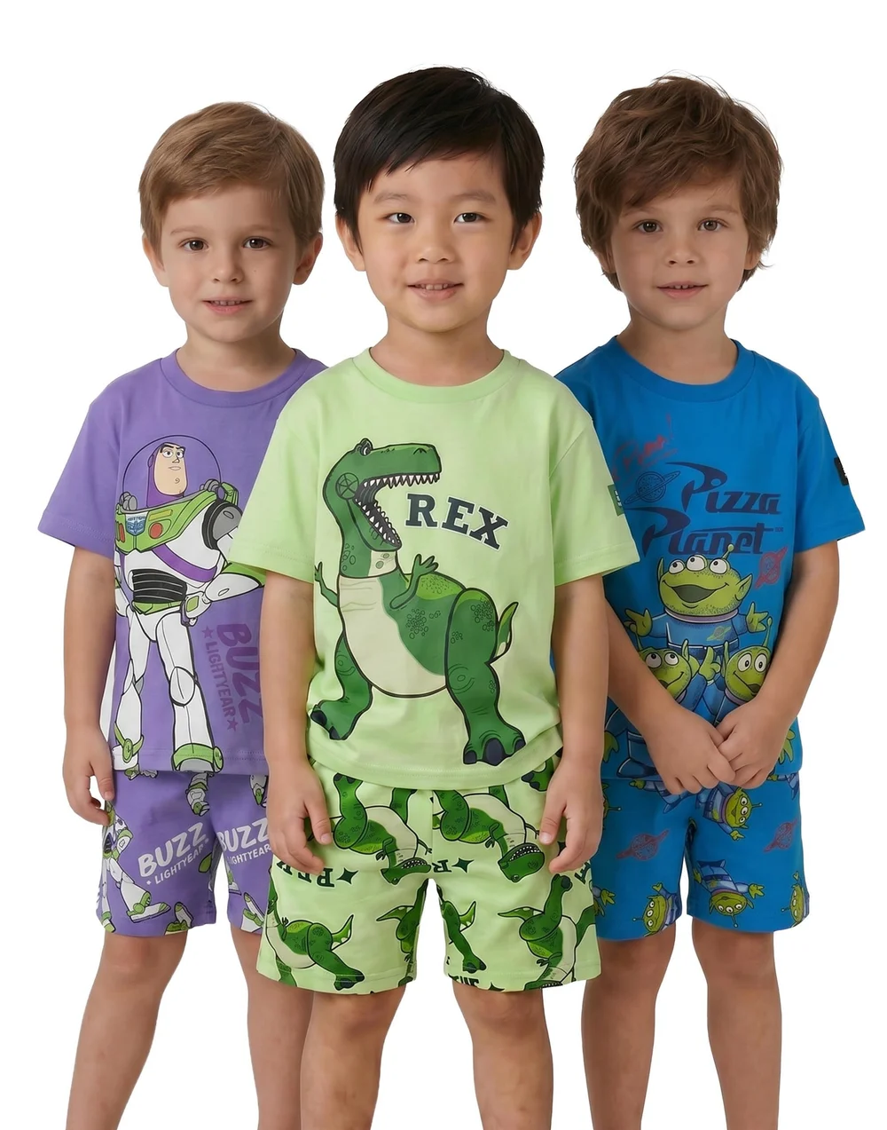 Disney Toy Story Boys Multicoloured Aliens Buzz & Rex Multi-Pack Of 3 Short Pyjama Set (12m-7y) - 3-4 Yrs Image 1