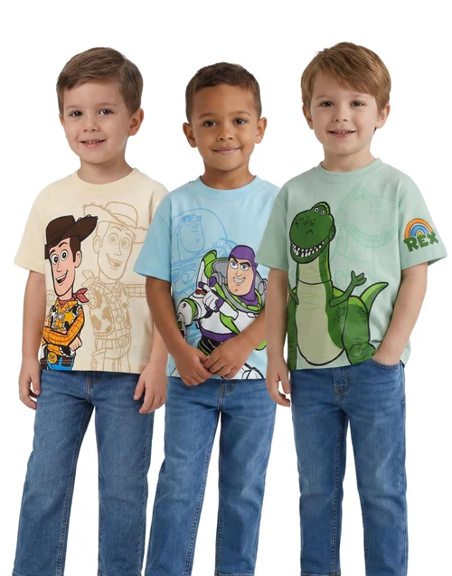 Disney Toy Story Boys Multicoloured Woody Buzz & Rex Multi-Pack Of 3 Short-Sleeved T-Shirts (12m-7y) - 5-6 Yrs Image 1