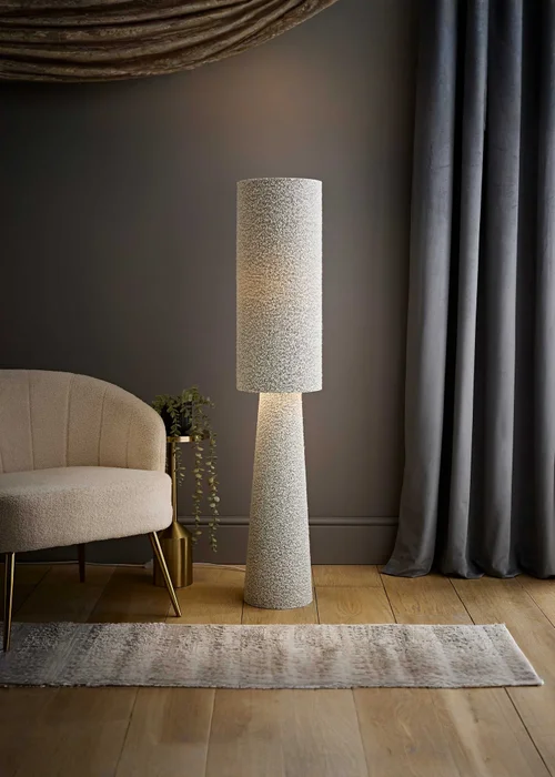 ValueLights Ash Grey Fleck Boucle Midi Floor Lamp With Warm White Bulb - One Size Image 1