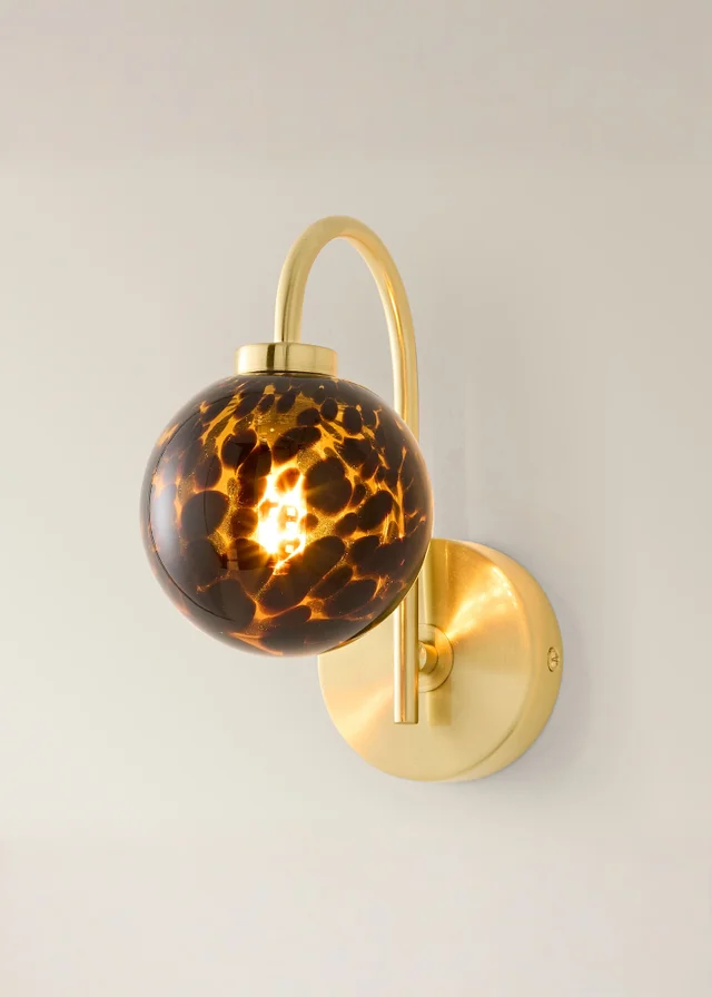 ValueLights Chiara Brushed Gold Leopard Glass Globe Wall Light With Warm White Bulb