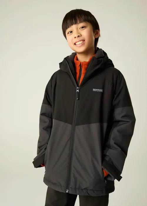 Regatta Black/Grey Hillain Isotex Waterproof Jacket (3-13 years) - 9-10 Yrs Image 1