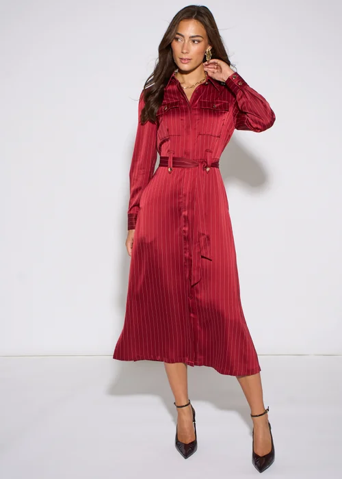 Gini London Mulberry Pinstripe Shirt Utility Belted Shirt Dress - 8 Image 1