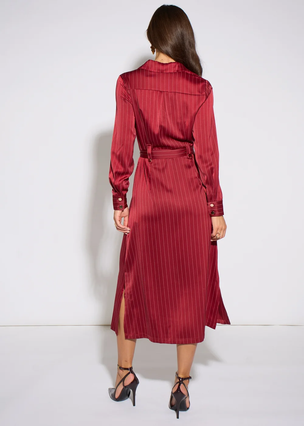 Gini London Mulberry Pinstripe Shirt Utility Belted Shirt Dress - 8 Image 2