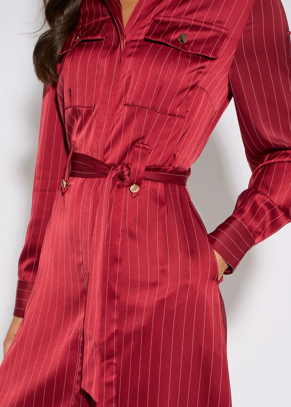 Gini London Mulberry Pinstripe Shirt Utility Belted Shirt Dress - 8 Image 3