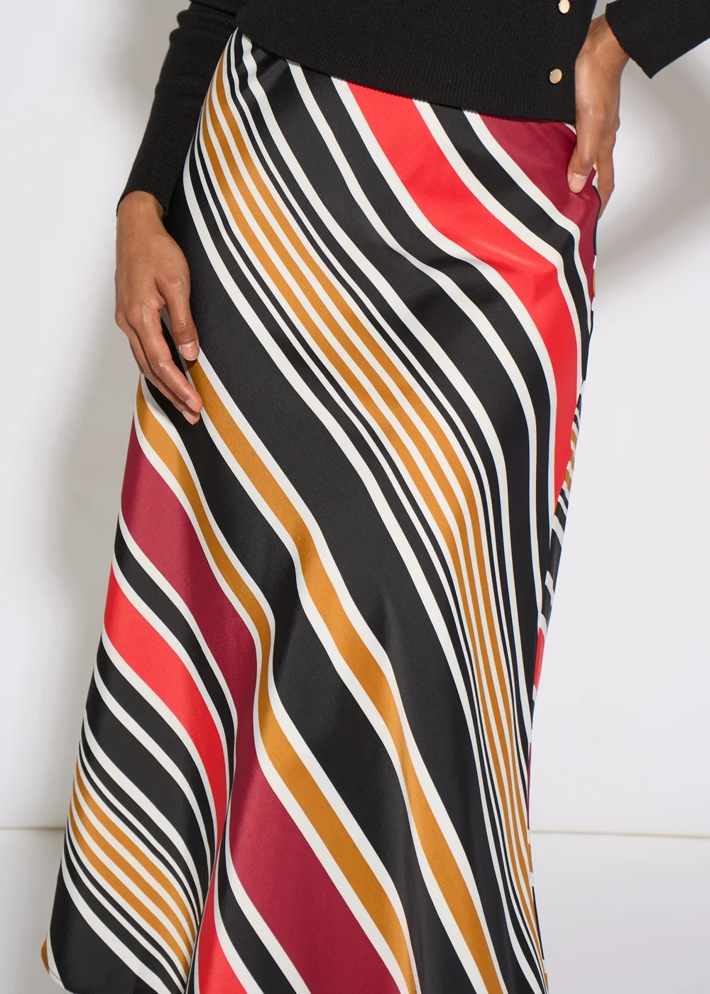 Gini London Black Stripe Satin Biased Midi Skirt - 12 Image 3