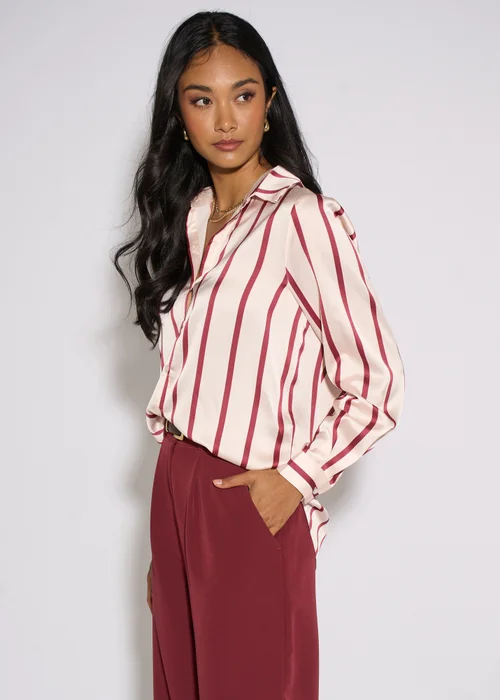 Gini London Burgundy Stripe loose Fit Shirt - 10 Image 4