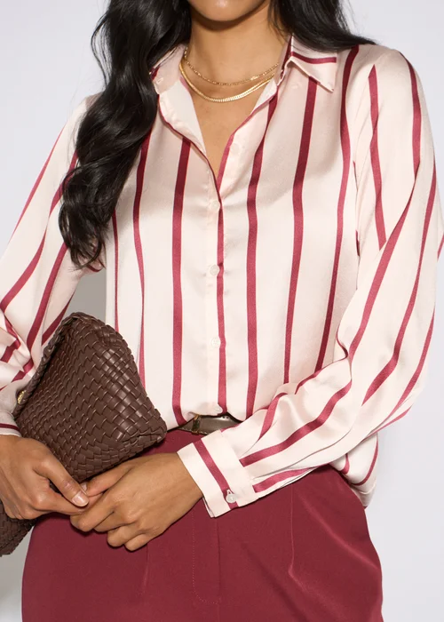 Gini London Burgundy Stripe loose Fit Shirt - 10 Image 3