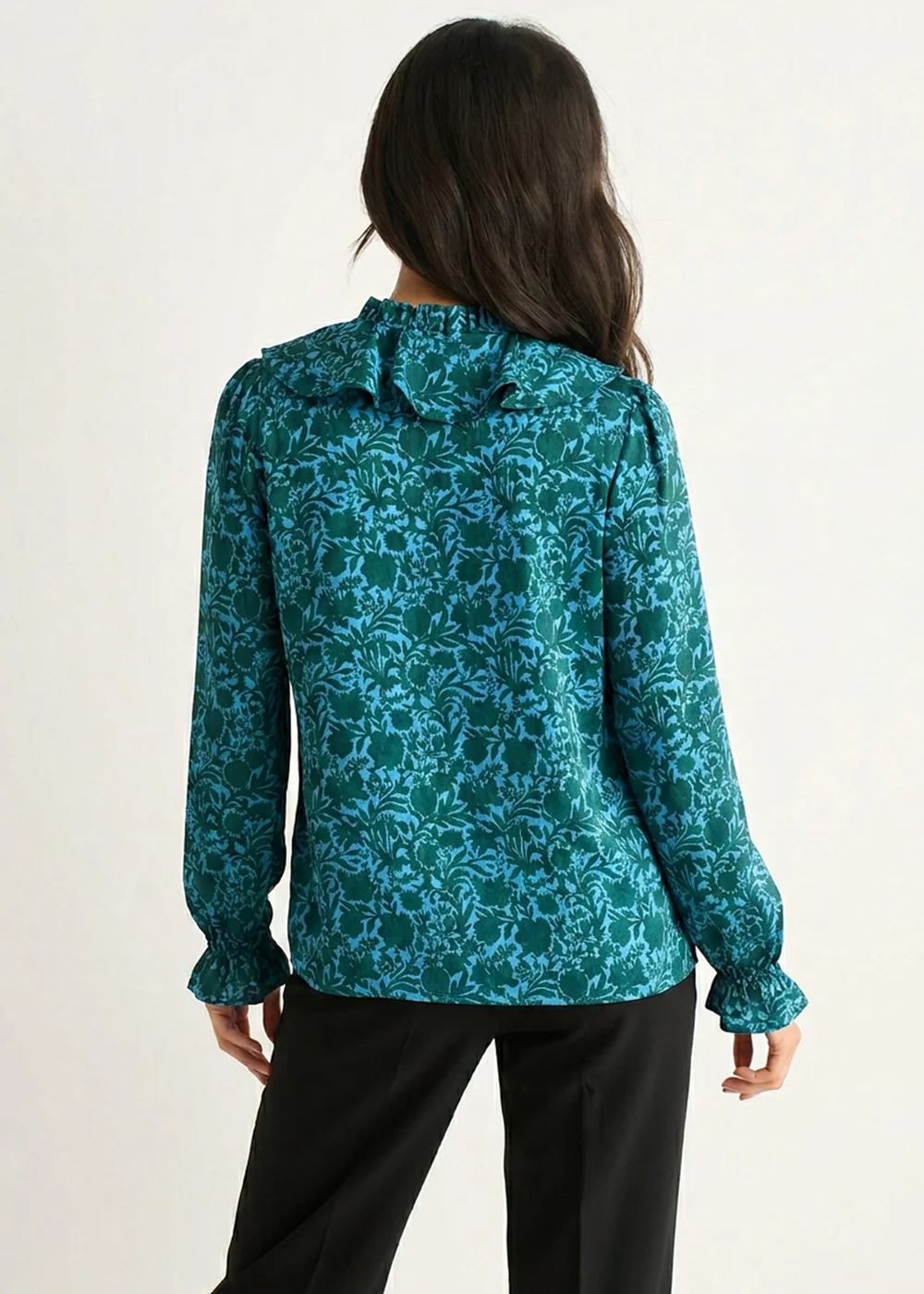 Gini London Blue Floral Print Ruffle Front Blouse - 16 Image 2