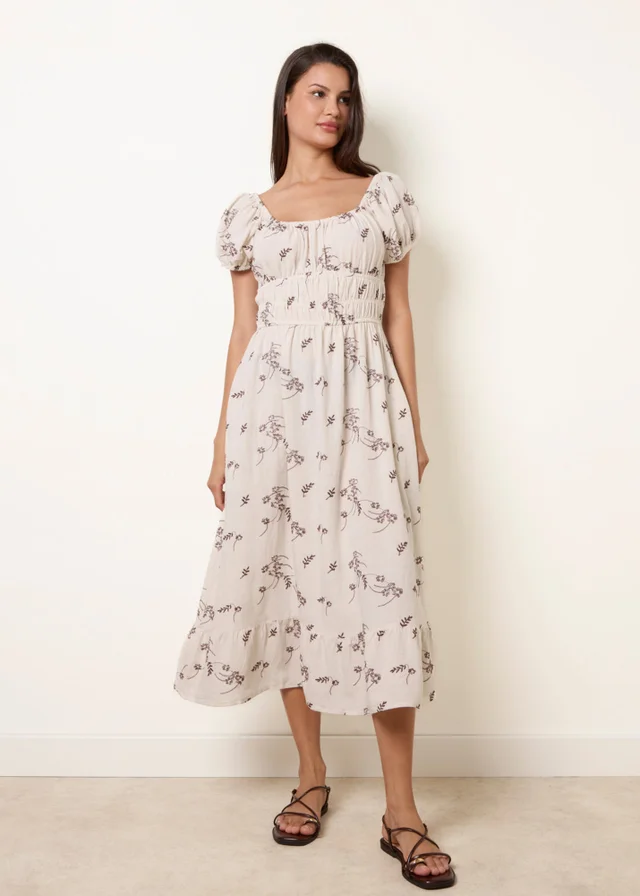 Blue Vanilla Stone Embroidery Milkmaid Midi Dress