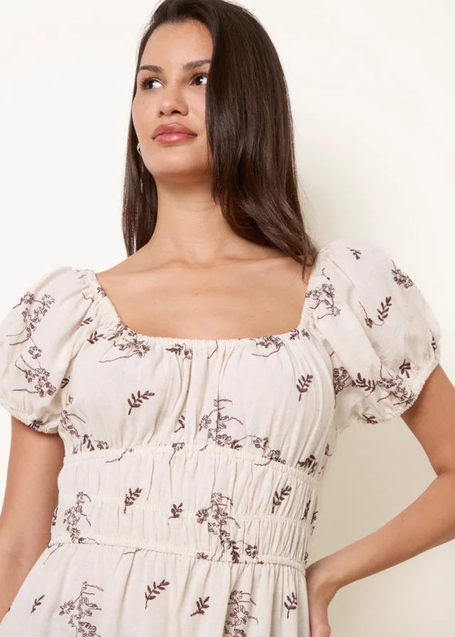 Blue Vanilla Stone Embroidery Milkmaid Midi Dress