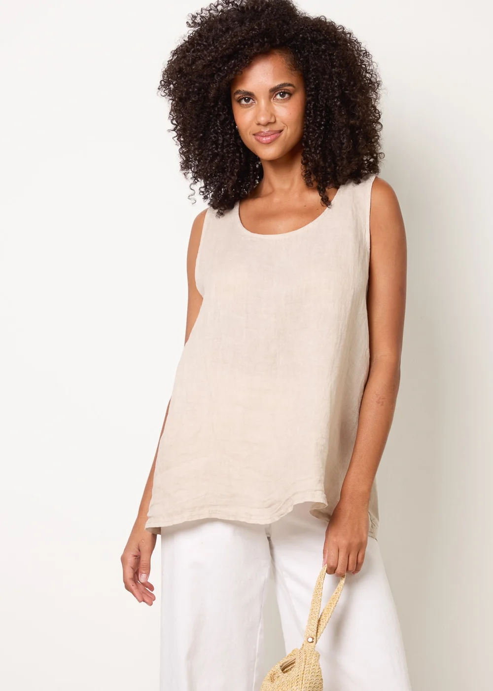 Blue Vanilla Beige Jersey Back Linen Woven Front Sleeveless Top - One Size Image 2