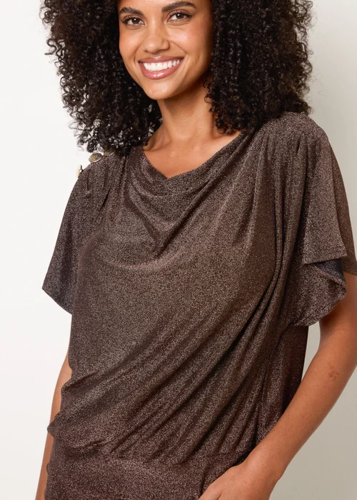 Blue Vanilla Tan Button Detail Draped Cowl Neck Top - S/M Image 3