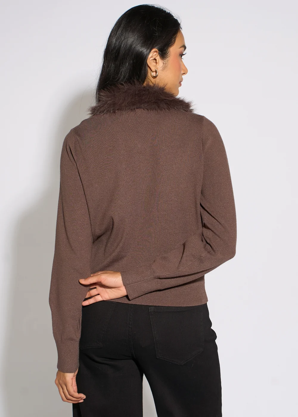 Gini London Brown Fur Trim Cardigan - 16 Image 2