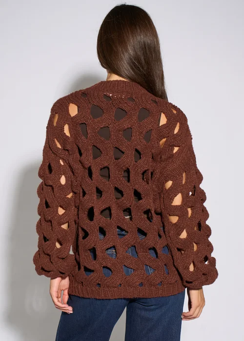 Gini London Rust Hollow Chunky Knit Cardigan - L/XL Image 2