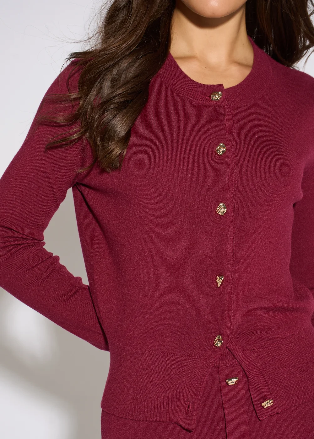 Gini London Mulberry Gold Button Fine Knit Cardigan - 16 Image 4