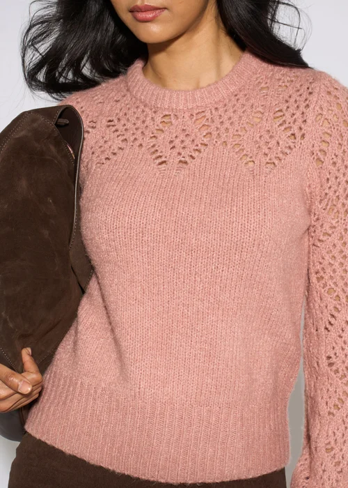 Gini London Pink Crochet Yoke Long Sleeve Jumper - S/M Image 3