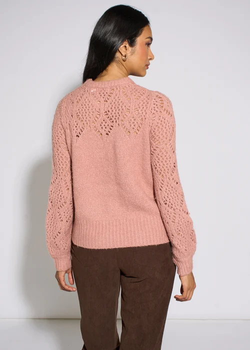 Gini London Pink Crochet Yoke Long Sleeve Jumper - S/M Image 2