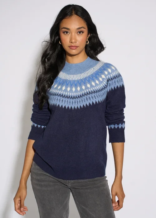 Gini London Blue Fair Isle Knit Jumper - M/L Image 3