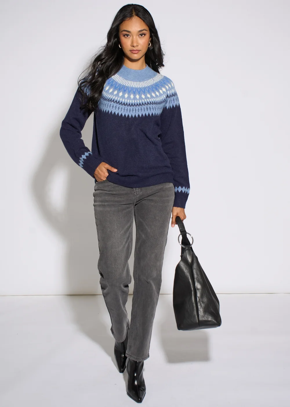 Gini London Blue Fair Isle Knit Jumper - M/L Image 1
