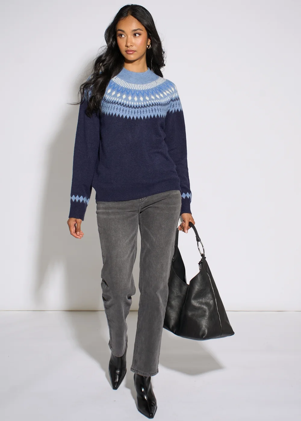Gini London Blue Fair Isle Knit Jumper - M/L Image 4