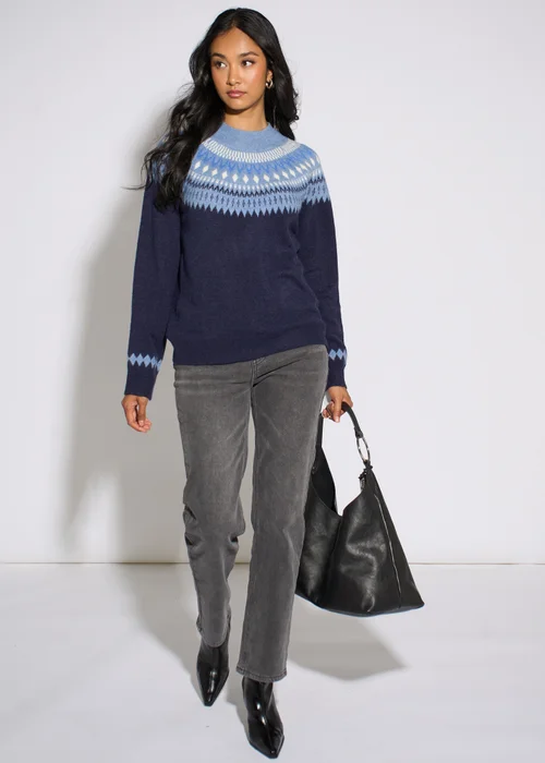 Gini London Blue Fair Isle Knit Jumper - M/L Image 4