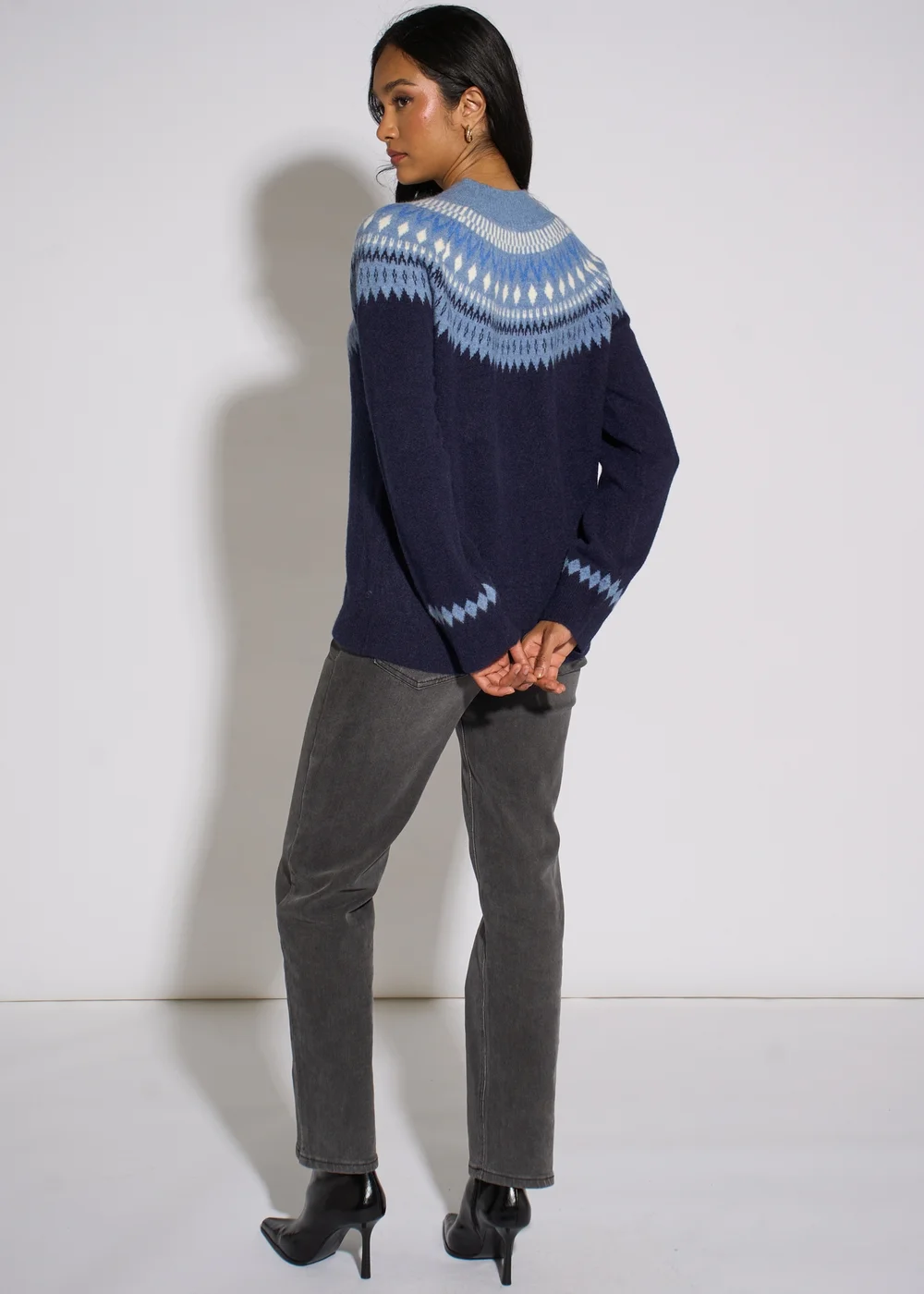 Gini London Blue Fair Isle Knit Jumper - M/L Image 2