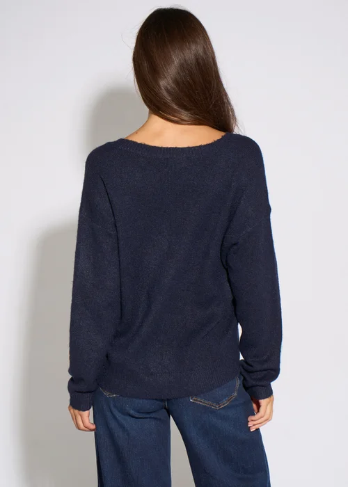 Gini London Navy Crochet 3D Floral Knitted Jumper - L/XL Image 2