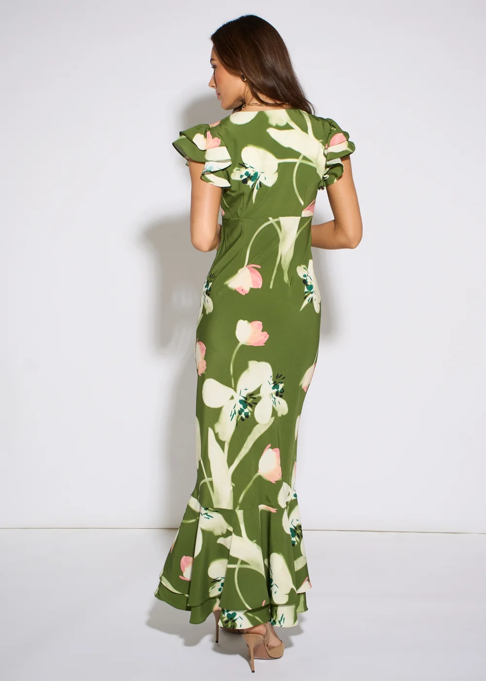 Gini London Green Floral Ruffle Maxi Dress - 10 Image 3