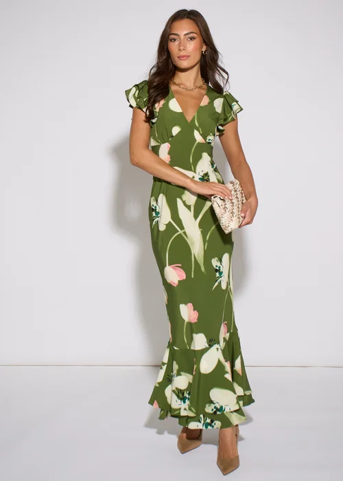 Gini London Green Floral Ruffle Maxi Dress - 10 Image 2