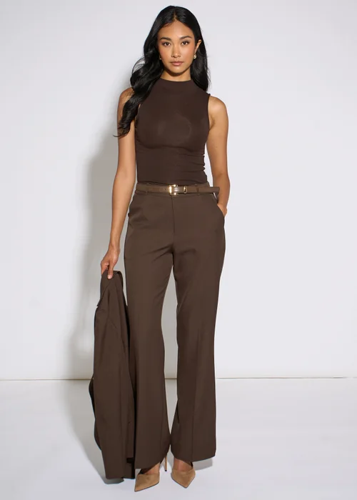 Gini London Brown Wide Leg Belted Tailoring Trouser - 16 Image 1