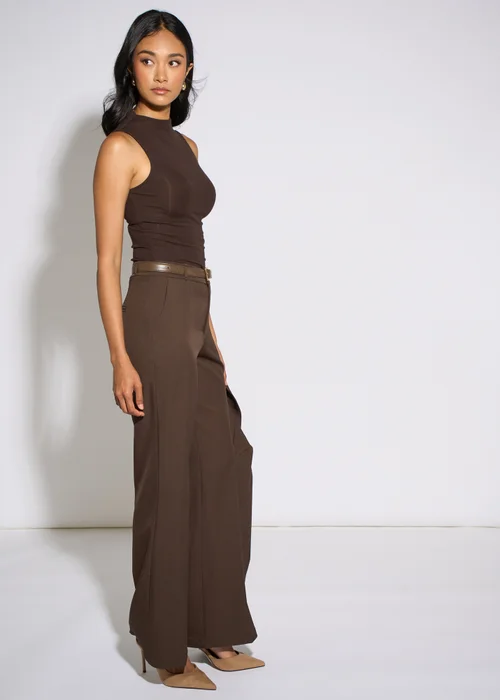 Gini London Brown Wide Leg Belted Tailoring Trouser - 16 Image 4