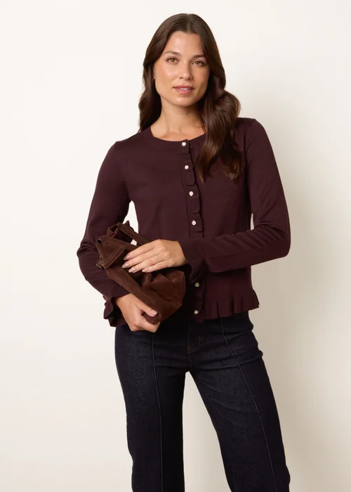 Blue Vanilla Brown Ruffle Detail Cardigan - L Image 1