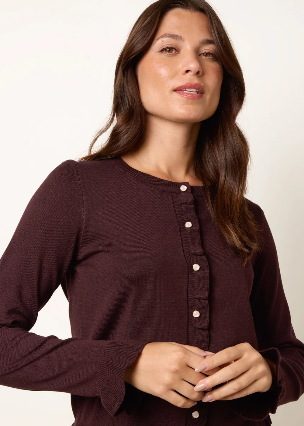 Blue Vanilla Brown Ruffle Detail Cardigan - L Image 3