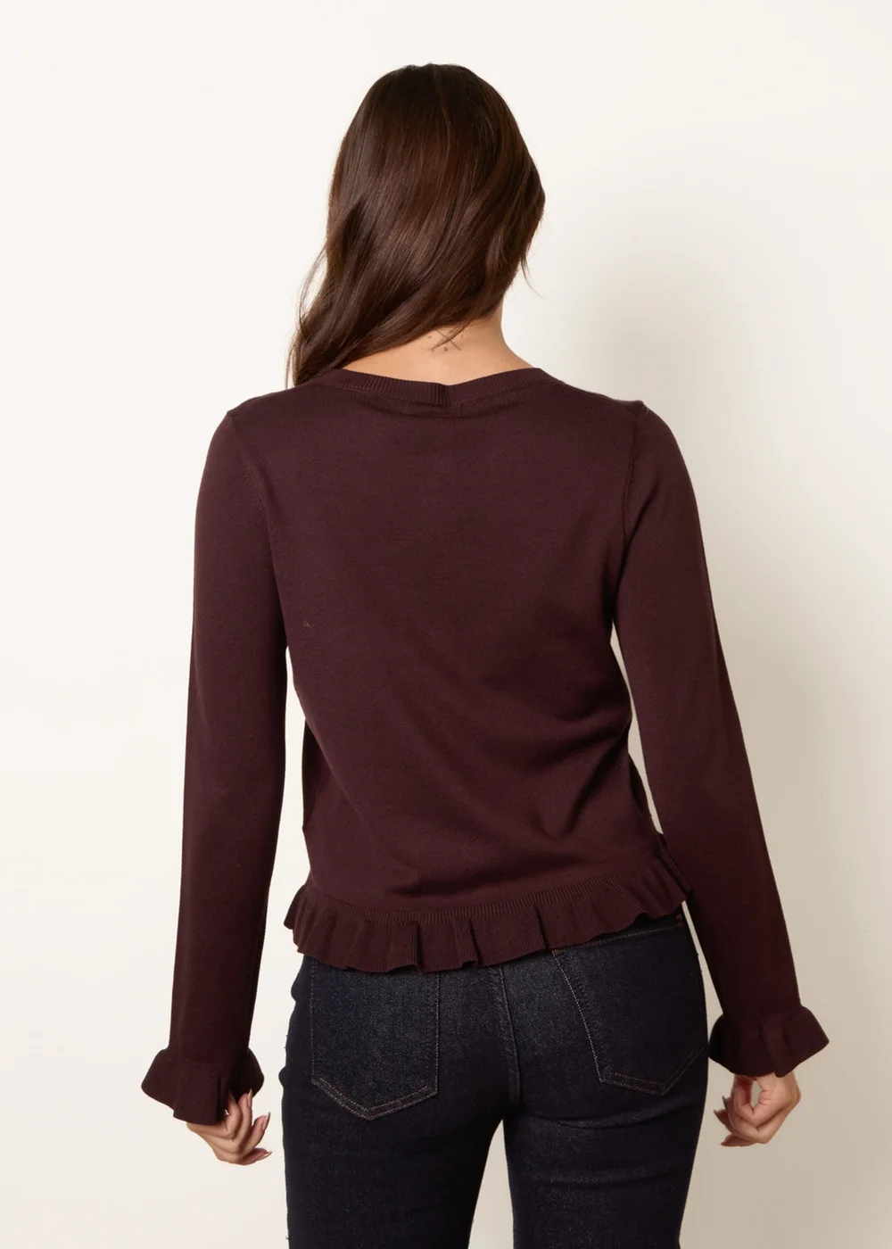 Blue Vanilla Brown Ruffle Detail Cardigan - L Image 4
