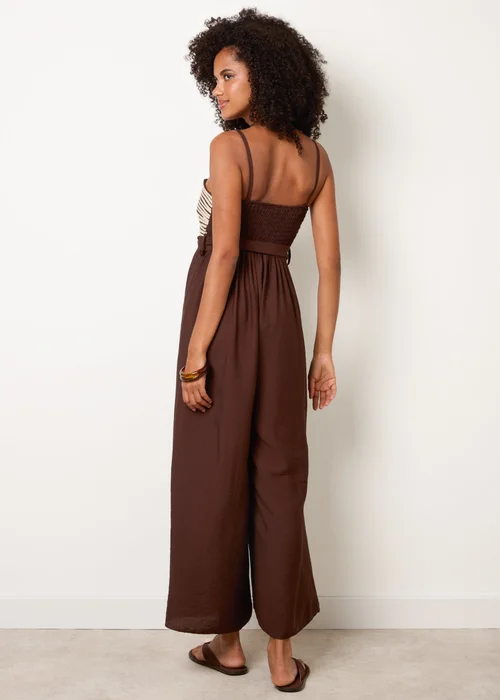 Blue Vanilla Brown Gold Detailed Embroidered Stitching Jumpsuit - M/L Image 4