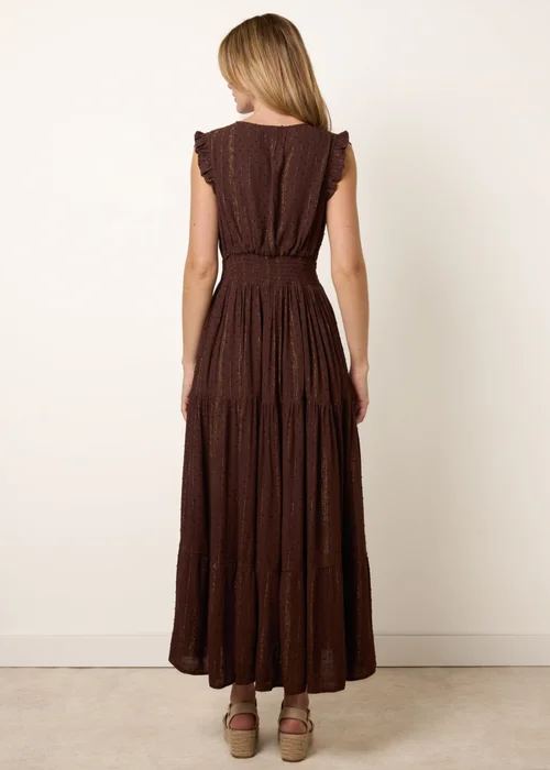 Blue Vanilla Brown V Neck Tiered Midi Dress - L Image 4