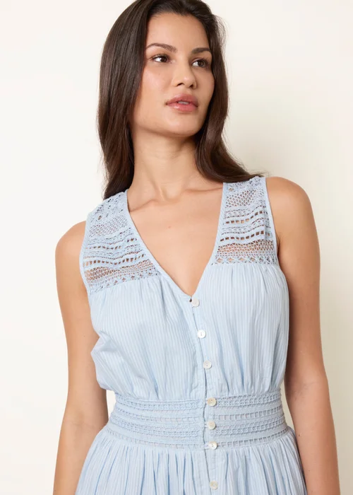 Blue Vanilla Blue Crochet Insert Button Midi Dress - M Image 2