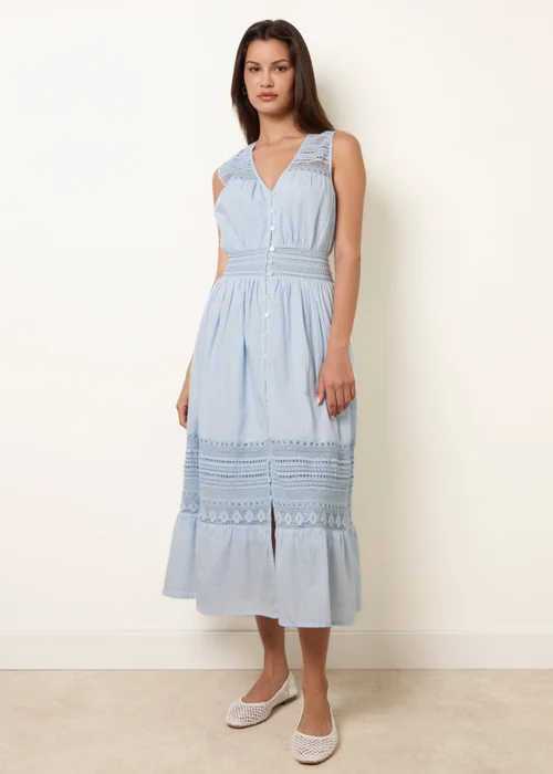 Blue Vanilla Blue Crochet Insert Button Midi Dress - M Image 1
