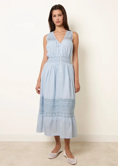 Blue Vanilla Blue Crochet Insert Button Midi Dress - M Image 3
