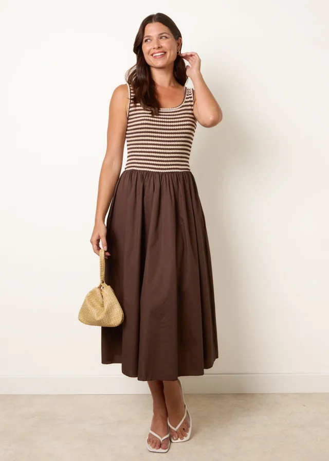 Blue Vanilla Brown Knitted 2 In 1 Stripe Dress