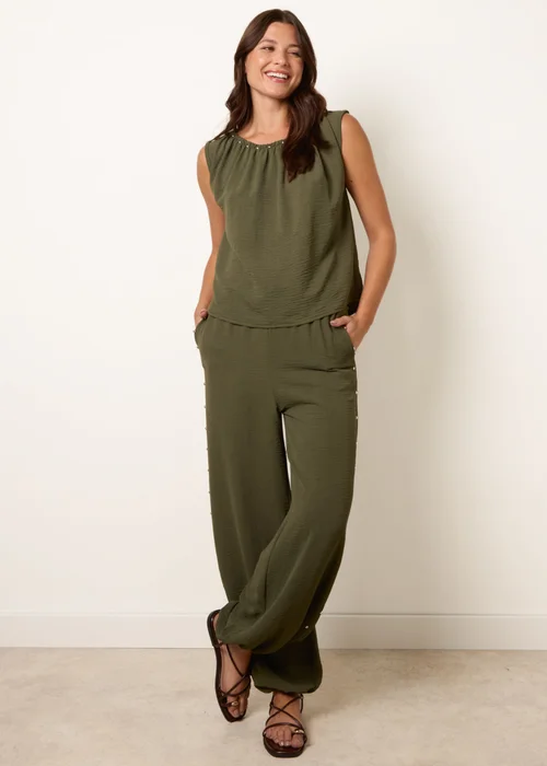 Blue Vanilla Khaki Studded Detailed Balloon Trouser Set - S/M Image 3