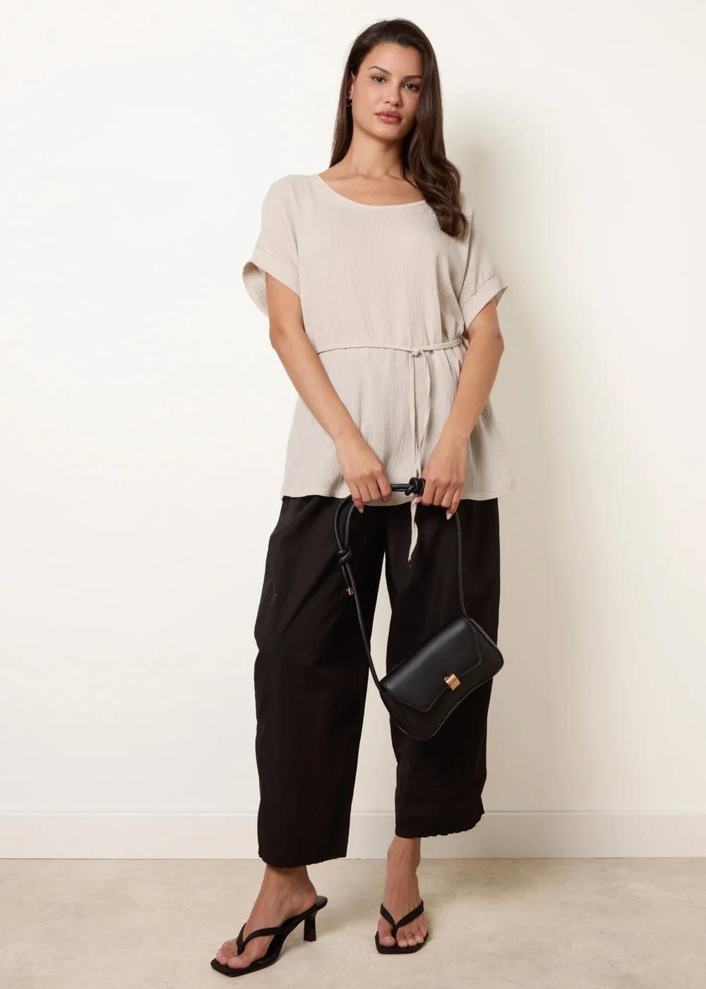Blue Vanilla Beige Belted Wide Sleeve Top - S/M Image 2