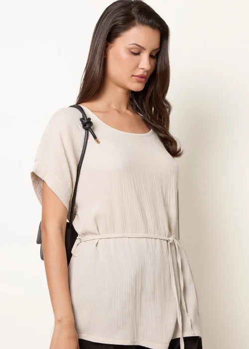 Blue Vanilla Beige Belted Wide Sleeve Top - S/M Image 1